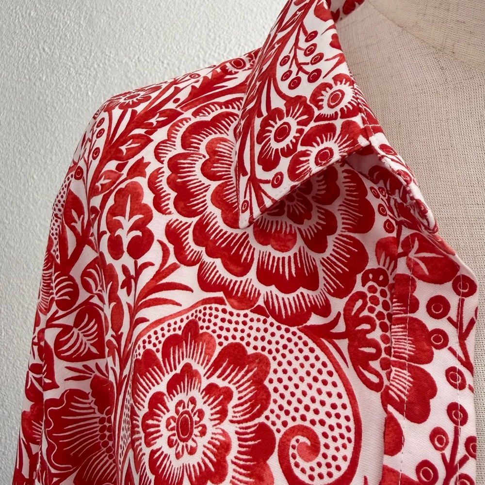 Chico's Red & White Floral Print Button-Down Shirt - Picture 4 of 6